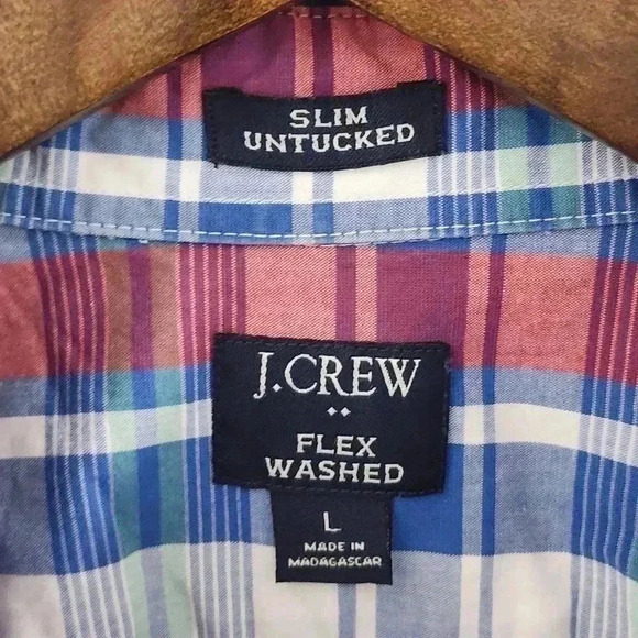 J. crew untucked slim plaid button down men's long sleeve shirt L - Picture 5 of 7